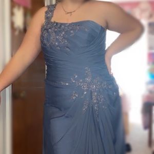 Size 12 prom dress in a slate blue/gray color with silver detailing